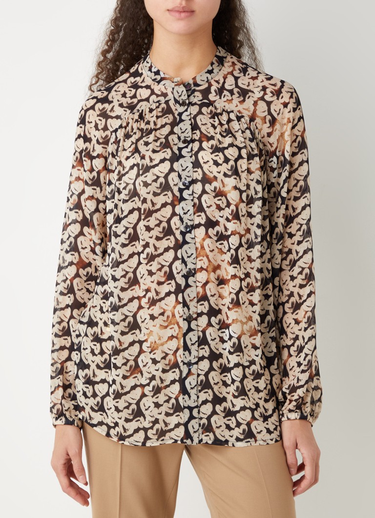 Summum Woman - Semi-transparante blouse met print - Beige