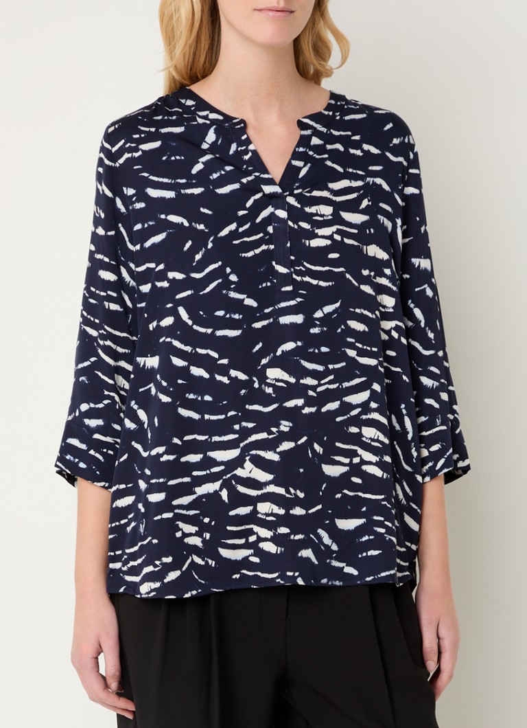 Taifun - Tuniek met V-hals en print - Donkerblauw
