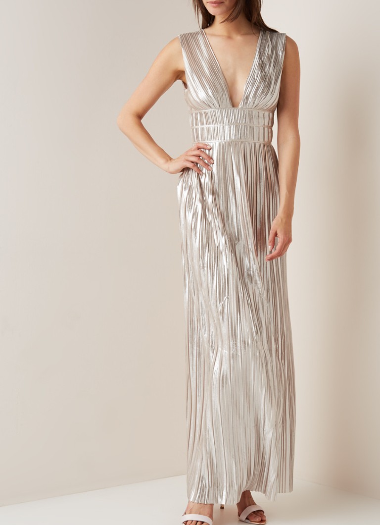 Ted Baker - Aleccia maxi-jurk met plissé en metallic finish - Zilver