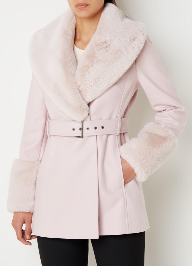 Ted Baker - BELTED COAT WITH FAUX FUR COLL - Lichtroze