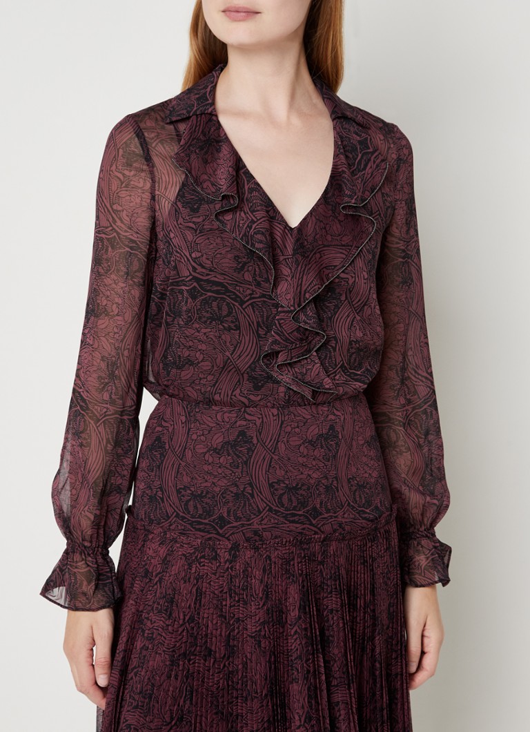 Ted Baker Coryiah semitransparante top met volant en print • Zwart • deBijenkorf.be