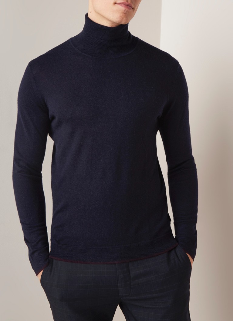 Ted Baker - Newtrik slim fit coltrui in wolblend - Donkerblauw