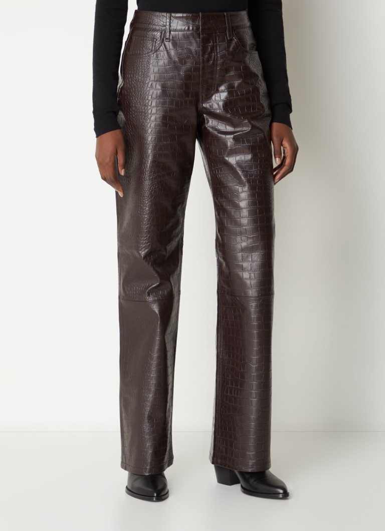 Brown Bonnie crocodile-embossed faux-leather trousers, The Frankie Shop