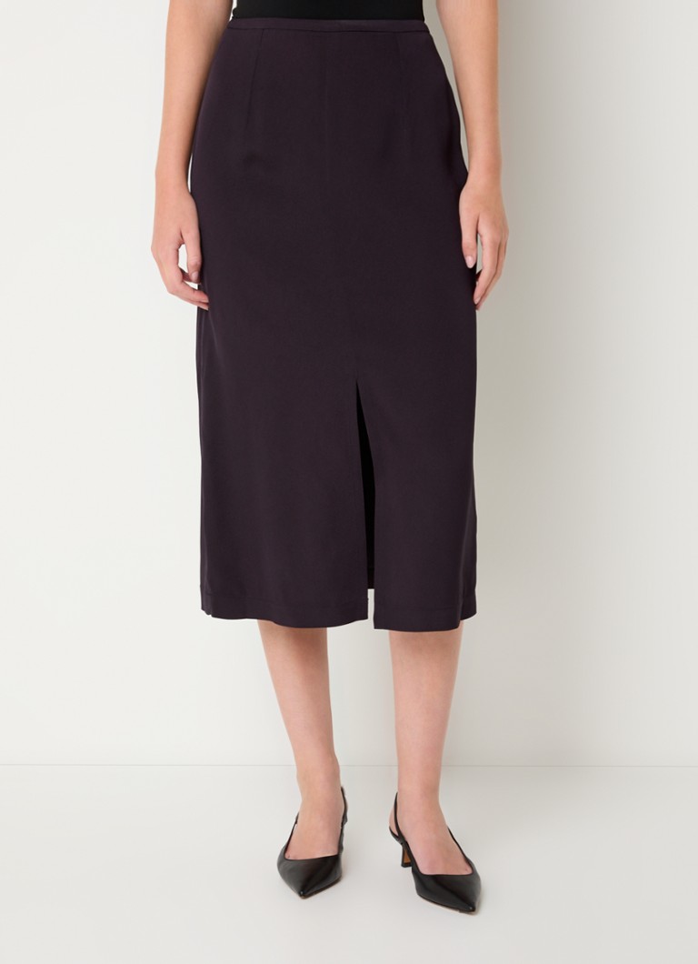 The Frankie Shop - Judy midi rok met split - Donkerbruin