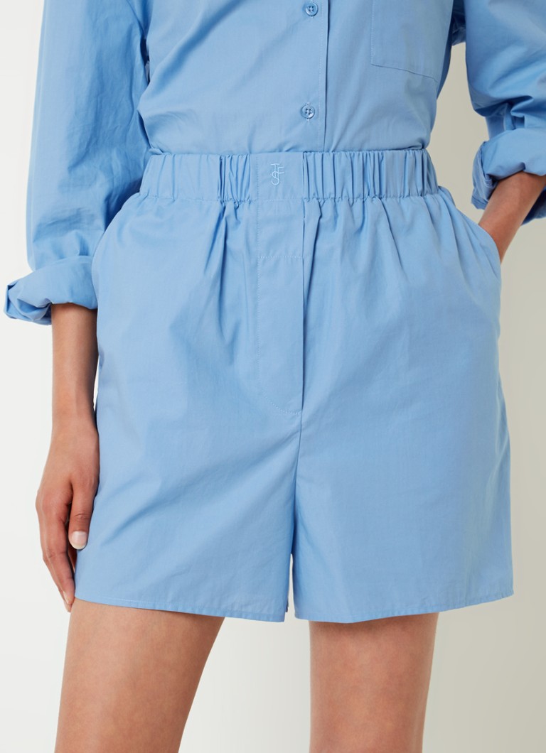 The Frankie Shop - Liu high waist wide fit korte broek met elastische band - Blauw