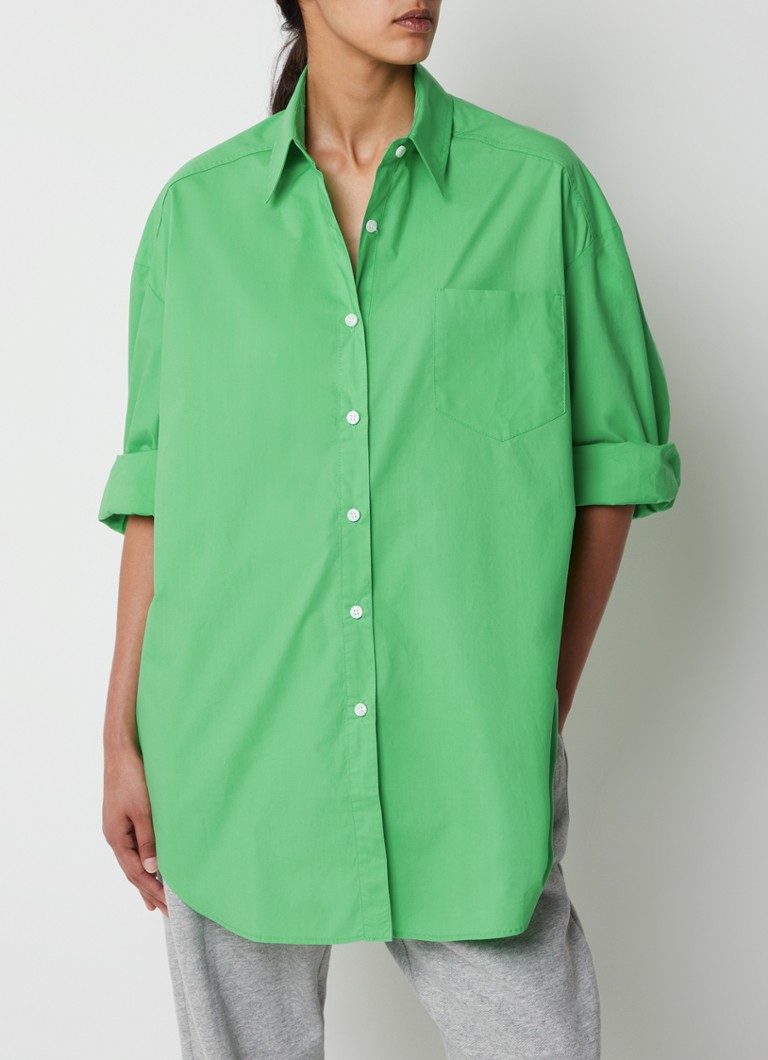 The Frankie Shop - Melody oversized blouse van biologisch katoen met borstzak - Groen