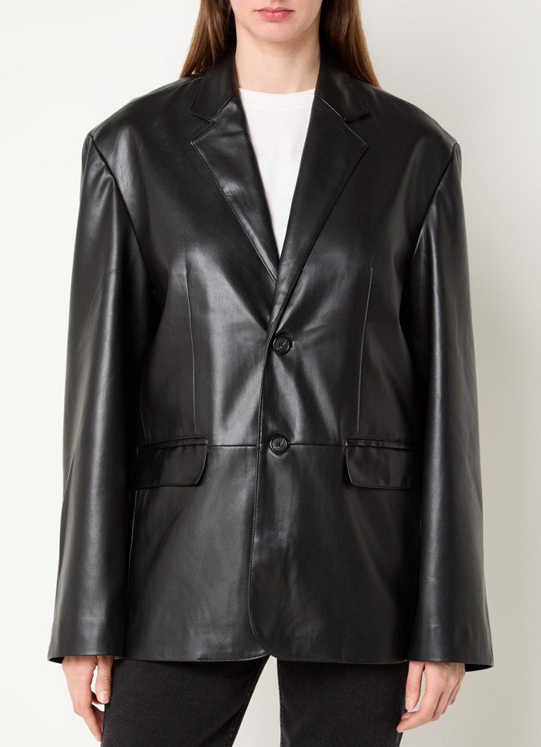 The Frankie Shop - Olympia blazer van imitatieleer met klepzakken - Zwart
