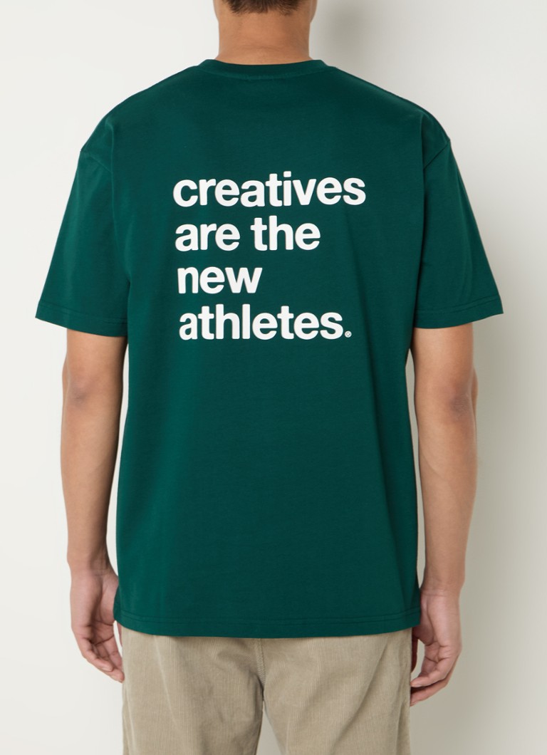 The New Originals - Catna T-shirt met logoborduring en backprint - Groen