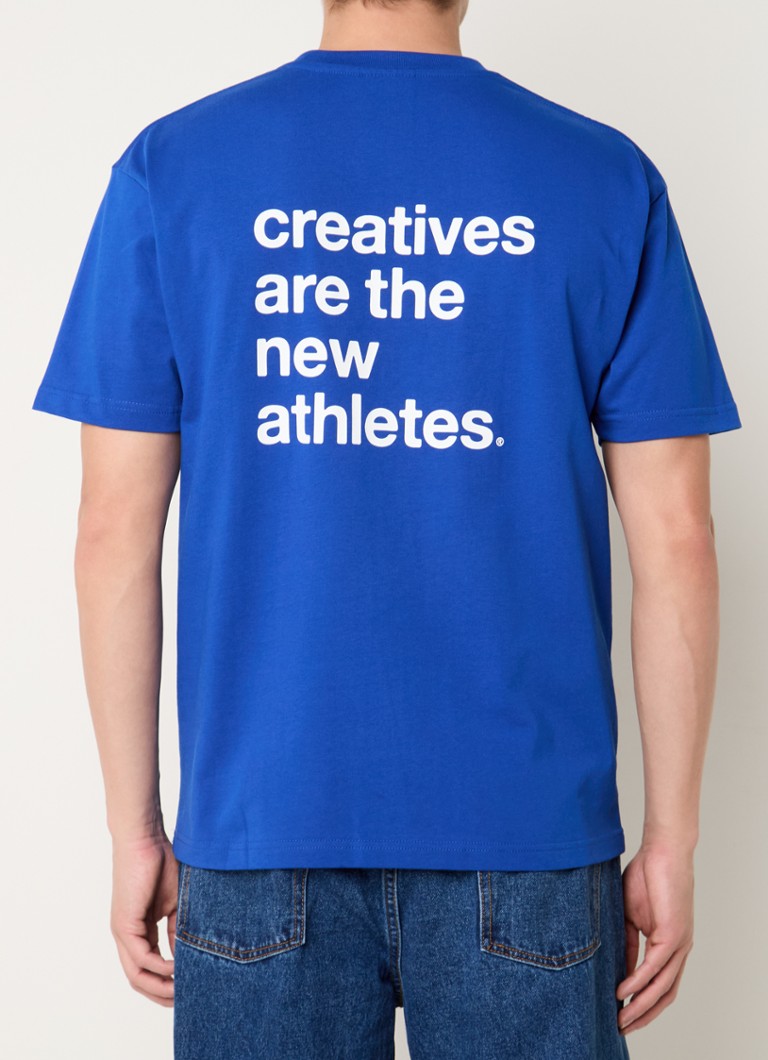 The New Originals - Catna T-shirt met logoborduring en backprint - Donkerblauw