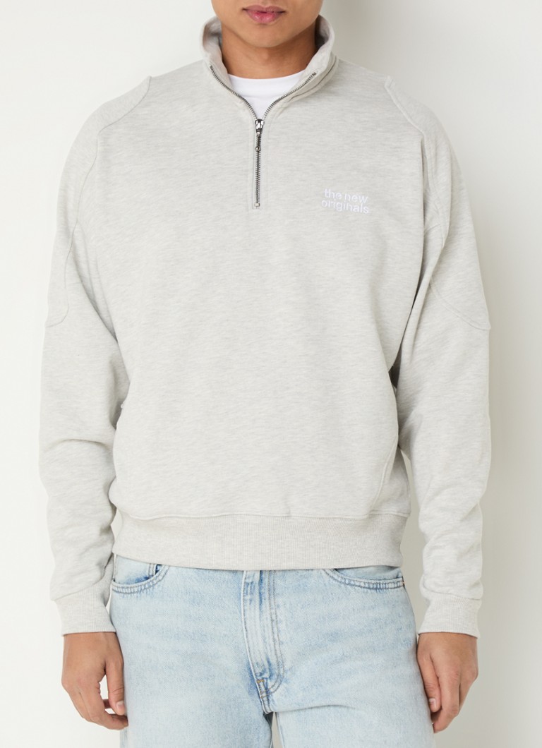 The New Originals - Emblem sweater met halve rits en logoborduring - Grijsmele