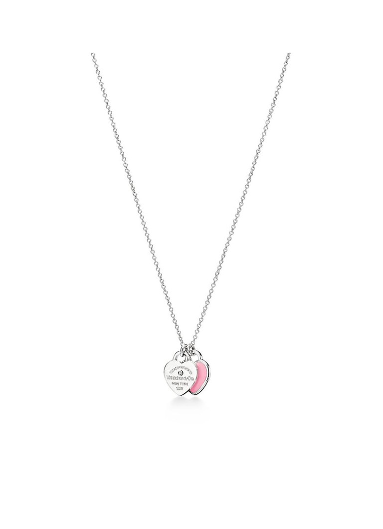 Tiffany & Co. - Pink Double Heart Tag Mini ketting van sterling zilver met diamant 52676 - Zilver