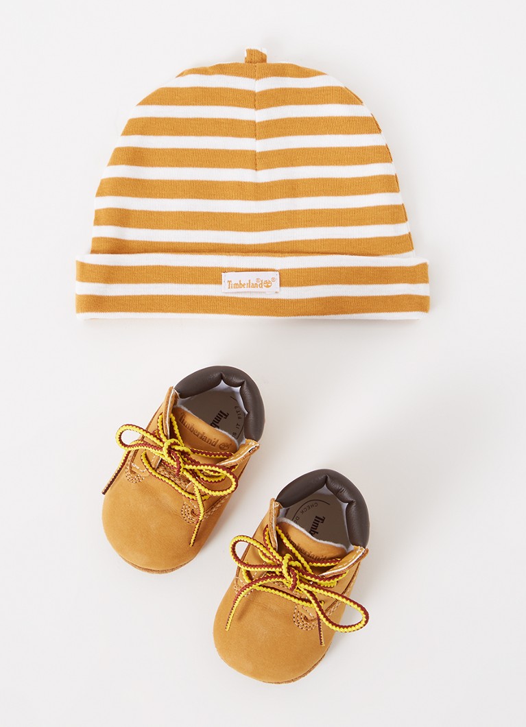 Timberland - Crib Set babyschoentje van nubuck met muts giftbox - Gebroken wit