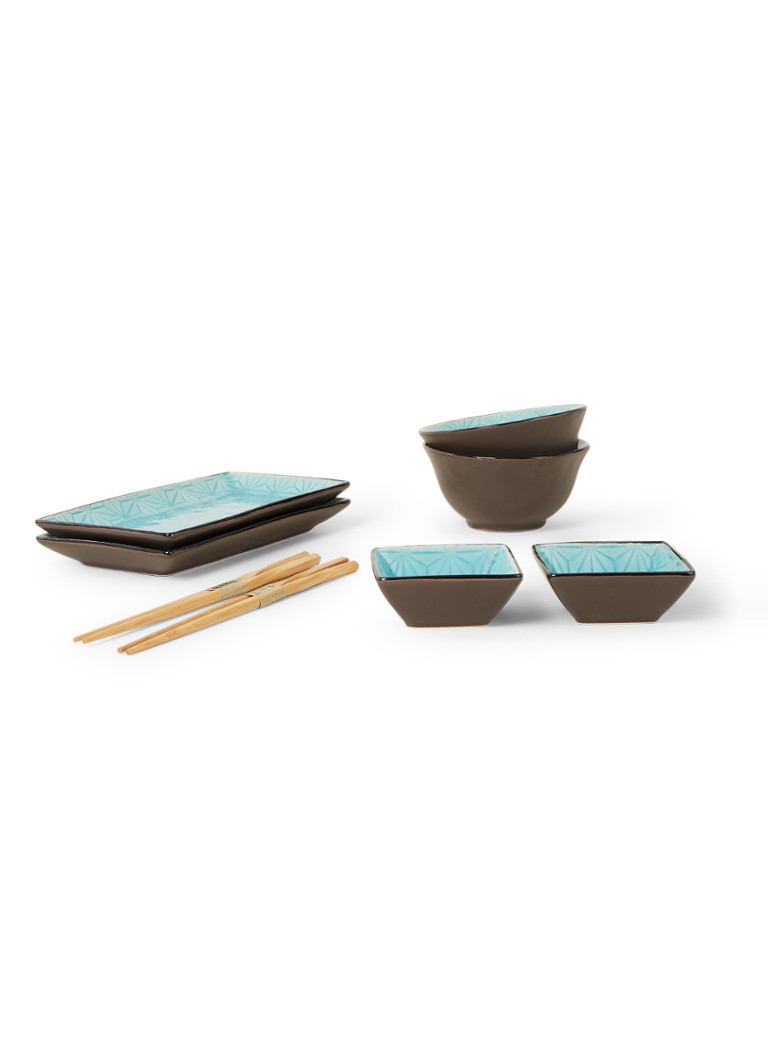Tokyo Design Studio - Glassy Turquoise Star Design sushi serviesset 8-delig - Turquoise