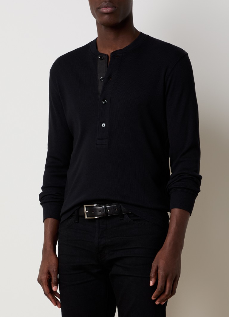 Tom Ford - Ribgebreide longsleeve met ronde hals - Zwart