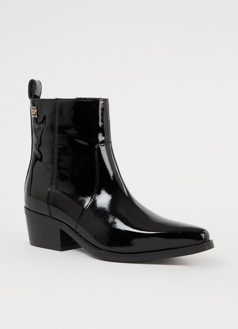 Tommy Hilfiger Cowboy laars van lakleer met logo • Zwart