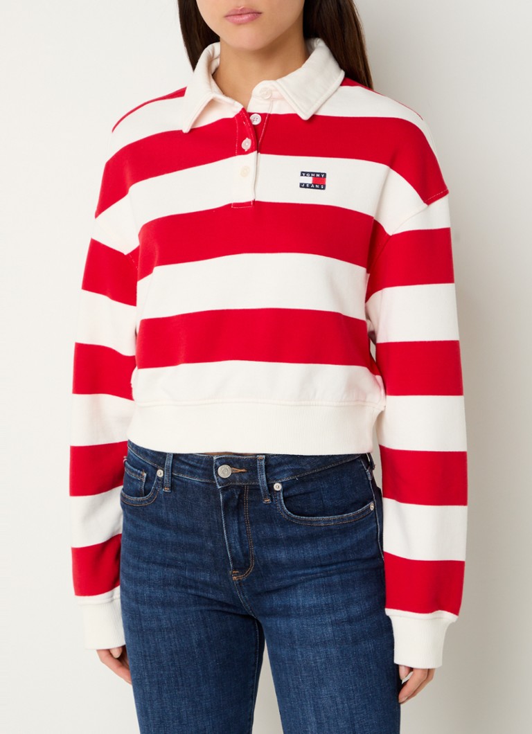 Tommy Hilfiger - Cropped sweater met streepprint en polokraag - Rood