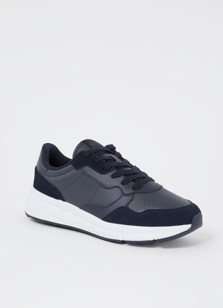 Tommy Hilfiger - Faston sneaker van leer met suède details - Donkerblauw
