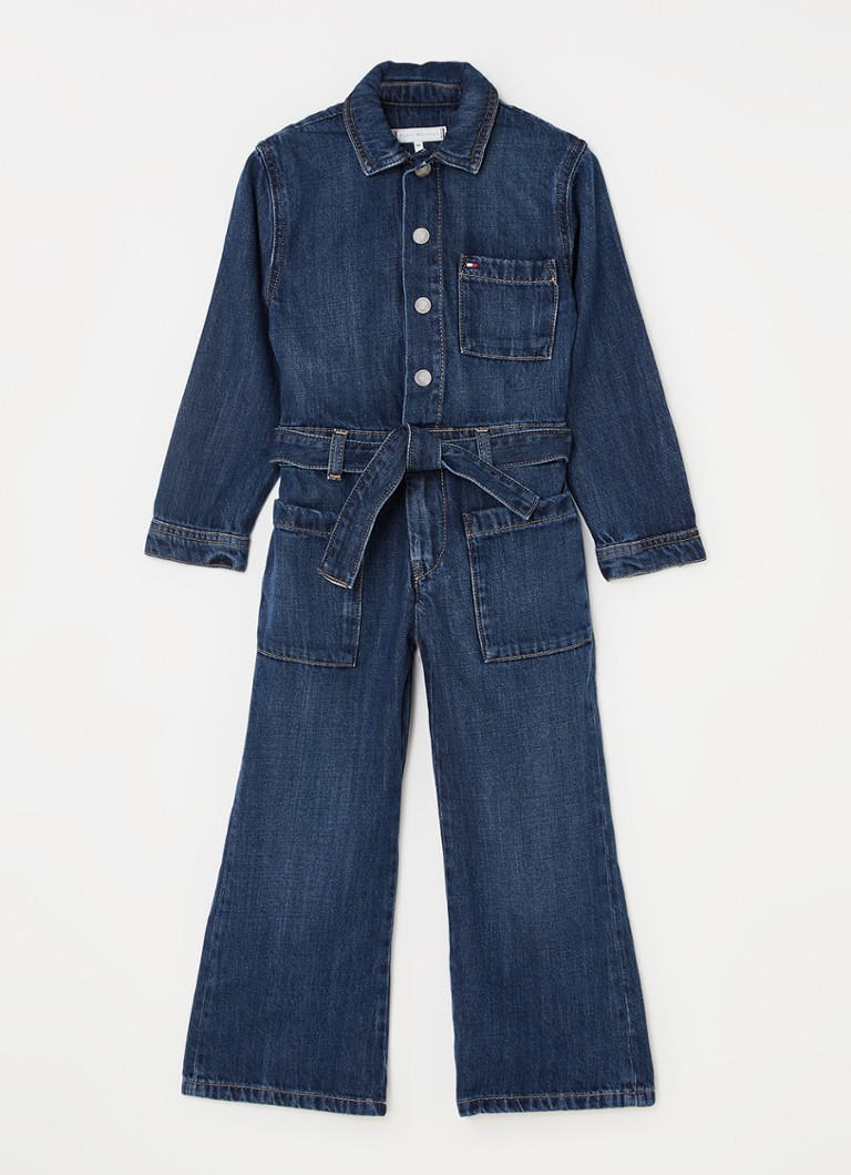 Tommy Hilfiger Flared fit jumpsuit van denim met strikceintuur • Indigo
