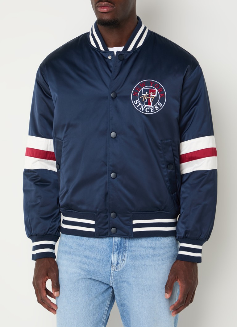 Tommy Hilfiger - Gewatteerde baseball jack van satijn met logoborduring  - Donkerblauw