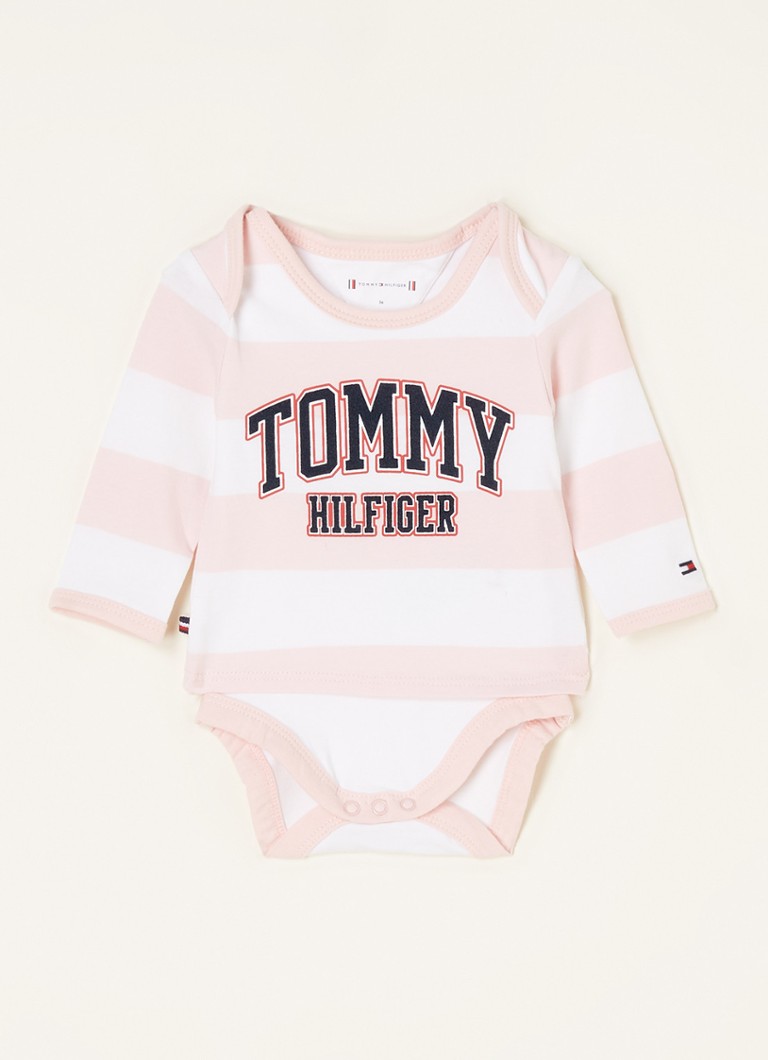 Tommy Hilfiger - Grenouillère avec logo et imprimé à rayures - Rose clair