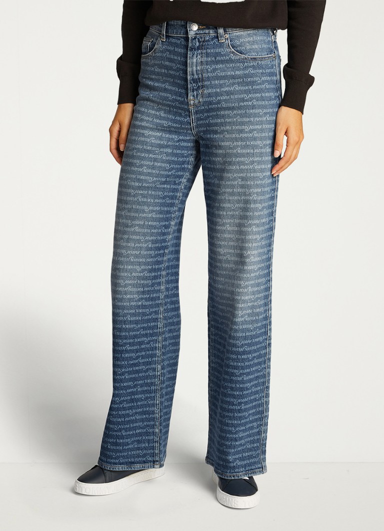 Tommy Hilfiger - High waist wide fit jeans met logoprint - Indigo