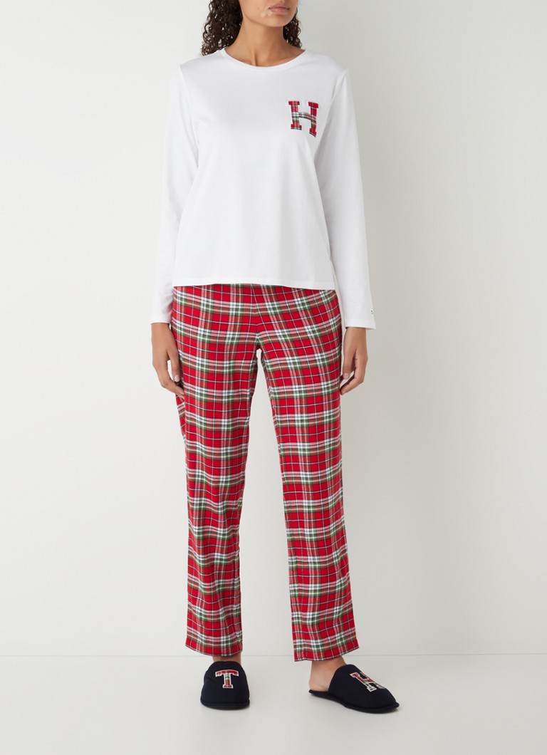 Tommy Hilfiger - Pyjamaset met pantoffel en ruitdessin - Rood