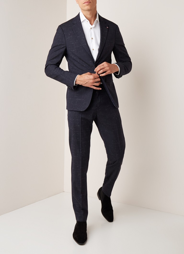 Tommy Hilfiger - Slim fit pak van scheerwol met gemêleerd dessin - Zwart