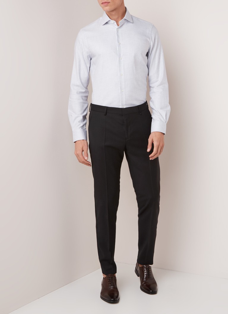 Tommy Hilfiger - Slim fit pantalon van scheerwol met bies - Zwart