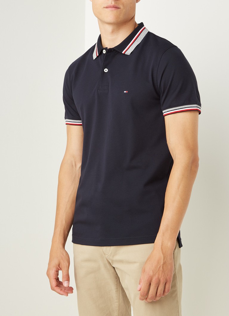 Tommy Hilfiger Slim Fit Polo Met Getipte Boord • Donkerblauw • Debijenkorfbe