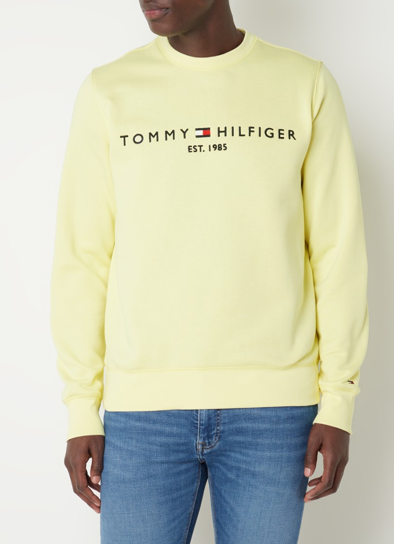 Rechthoek leveren Imitatie Tommy Hilfiger Sweater met logoborduring • Lichtgeel • deBijenkorf.be