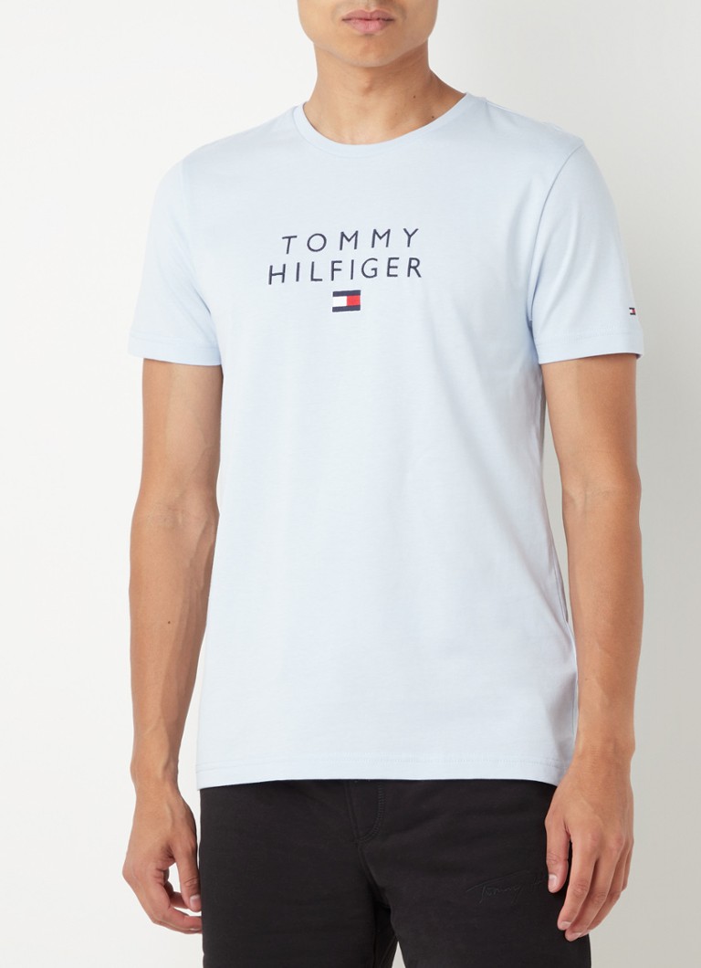 Tommy Hilfiger - T-shirt avec bordure logo - Bleu clair