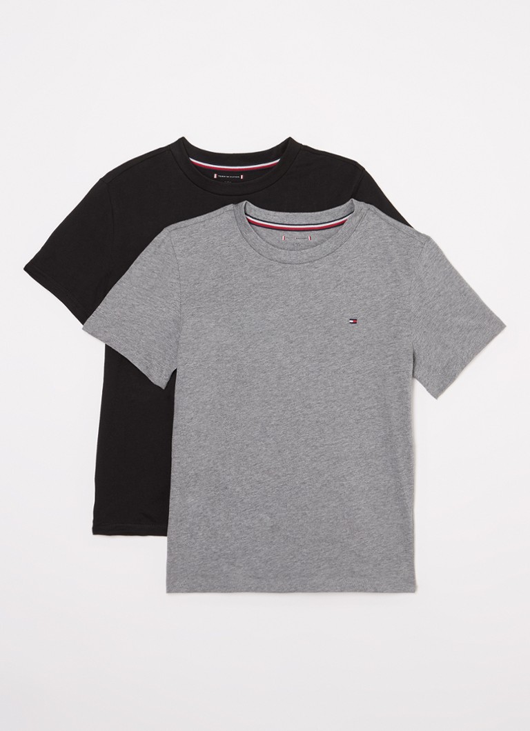 Tommy Hilfiger - T-shirt met ronde hals in 2-pack - Middengrijs