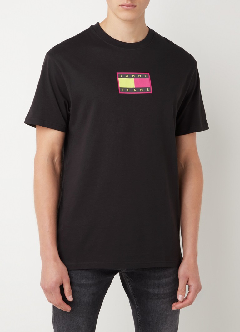 Tommy Hilfiger - T-shirt van biologisch katoen met logoprint - Zwart