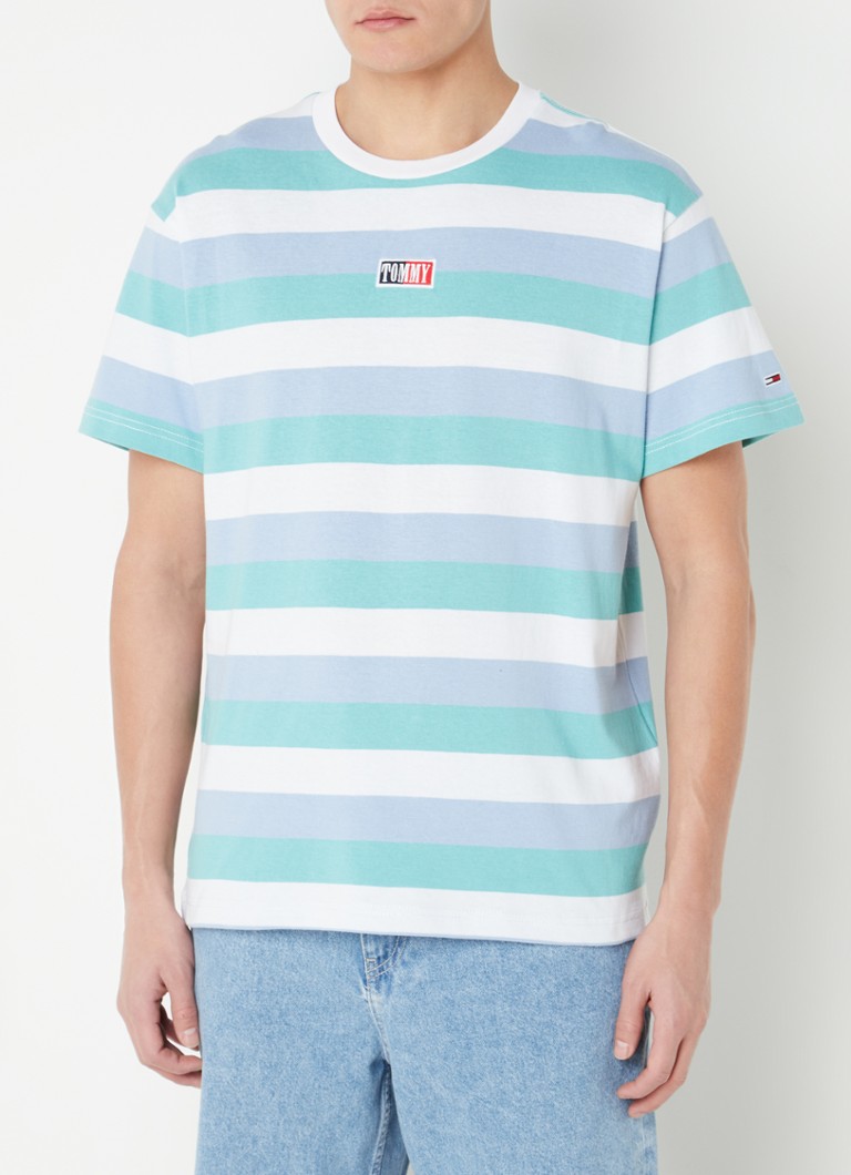 Tommy Hilfiger - T-shirt van katoen met streepprnt en colour blocking - Mint