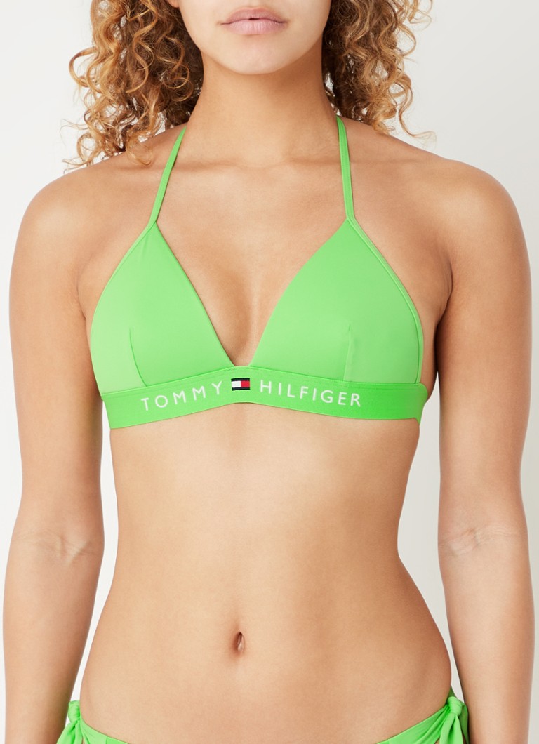 Tommy Voorgevormde triangel bikinitop met logoband • Neongroen •