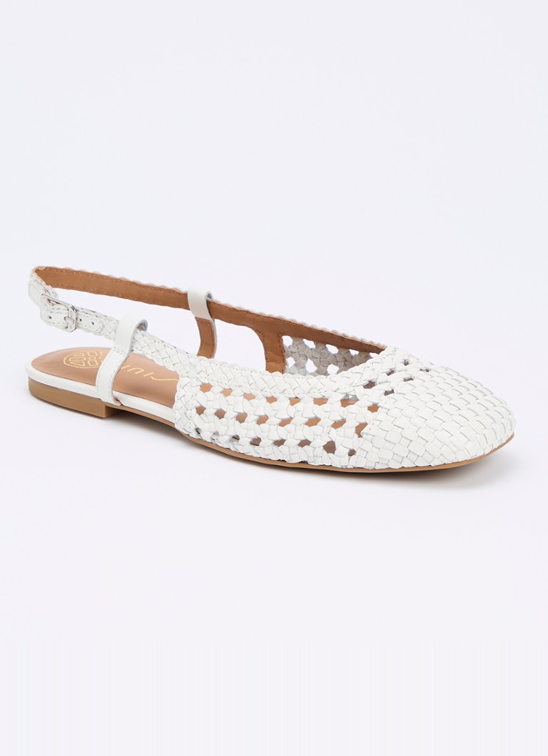 Unisa - Brejo slingback van leer met gevlochten detail - Wit