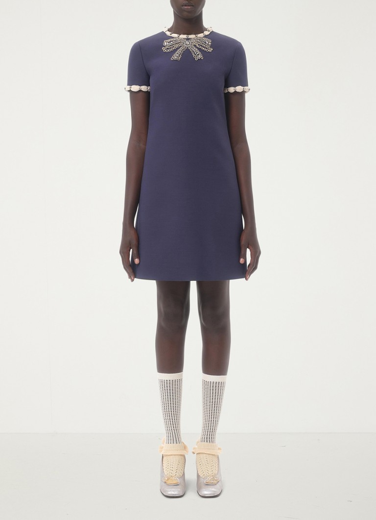 Valentino Garavani Mini jurk in zijdeblend met strass • Blauw
