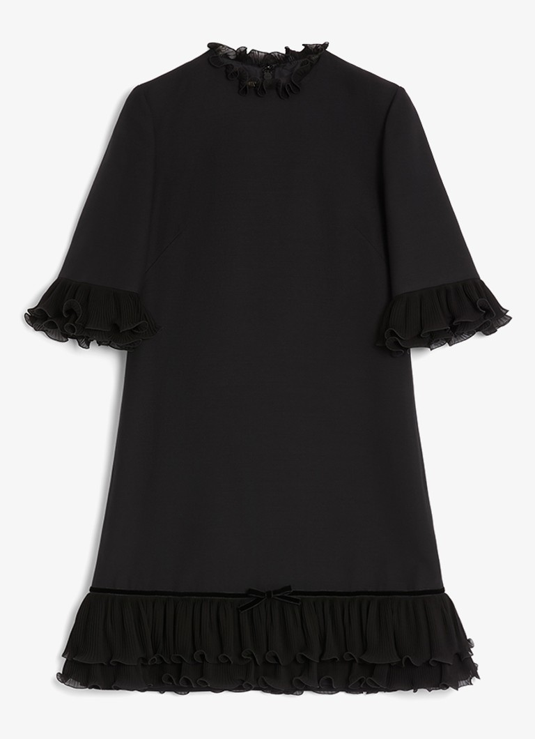Valentino Garavani Mini jurk in zijdeblend met volant • Zwart