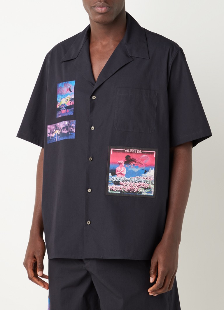 Valentino - Oversized fit overhemd met patches en borstzak - Donkerblauw