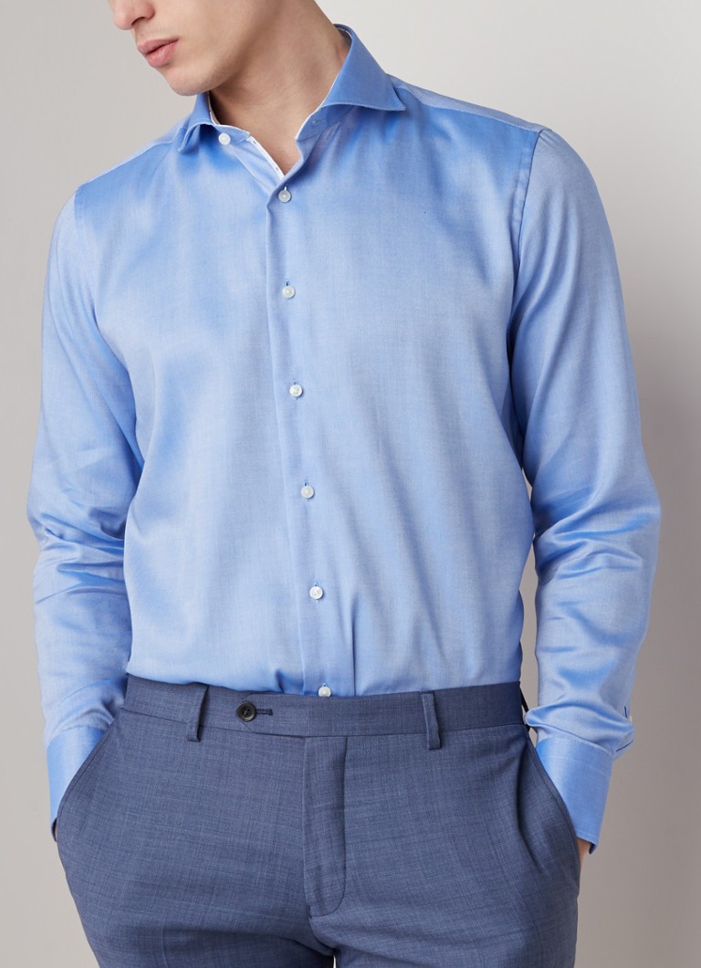 Van Gils - Extreme tailored fit overhemd met wide spread-kraag - Blauw
