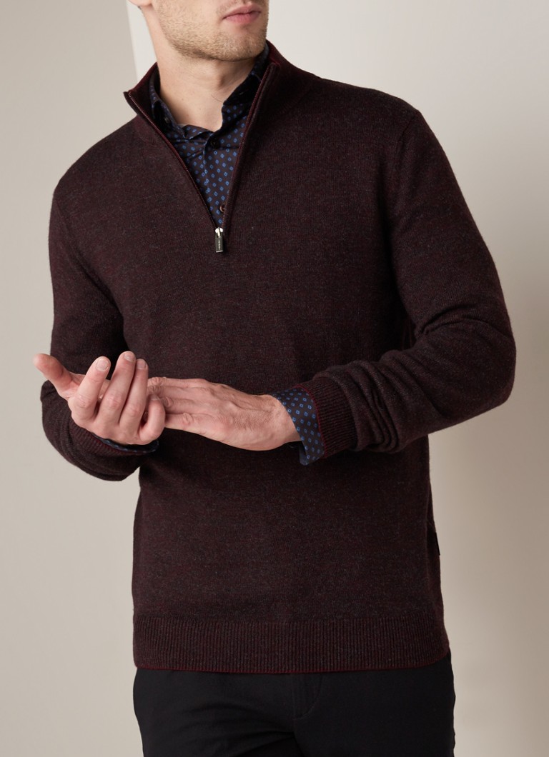 Van Gils - Harrison pullover in wolblend met opstaande kraag - Donkerrood