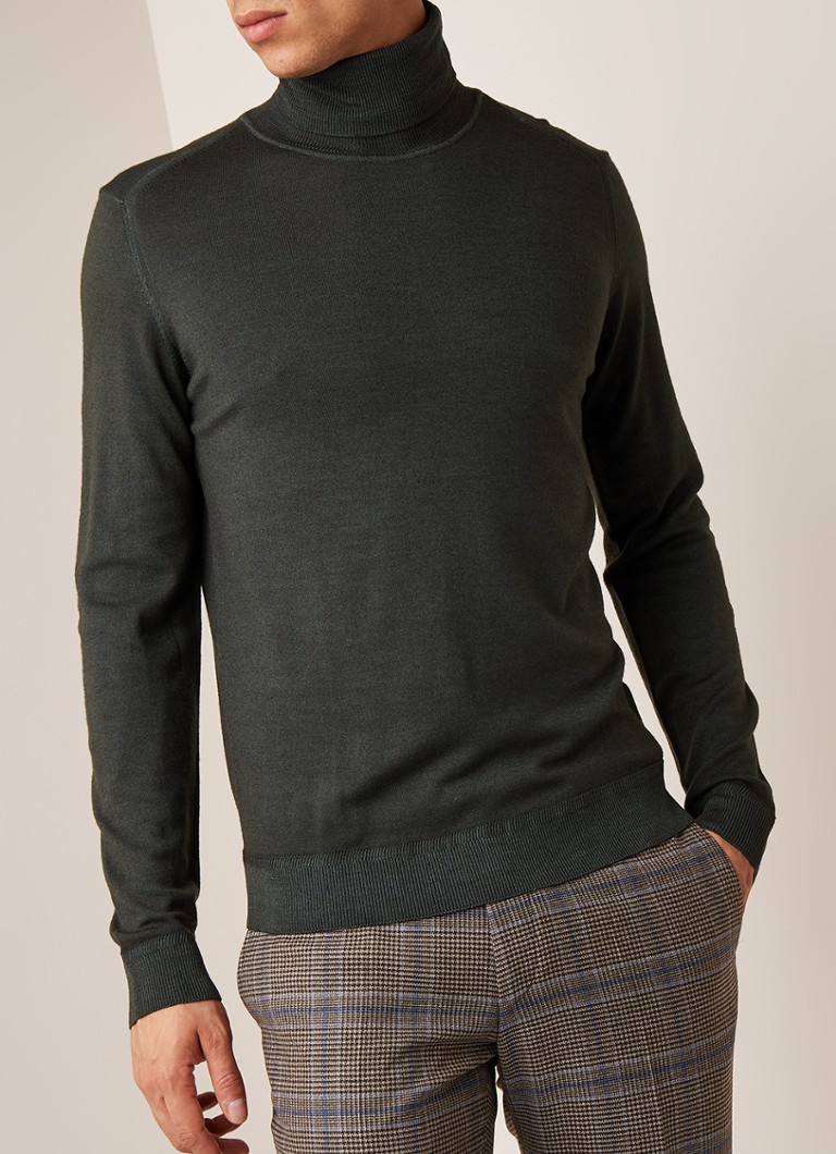 Van Gils - Hayden fijngebreide coltrui van wol - Legergroen
