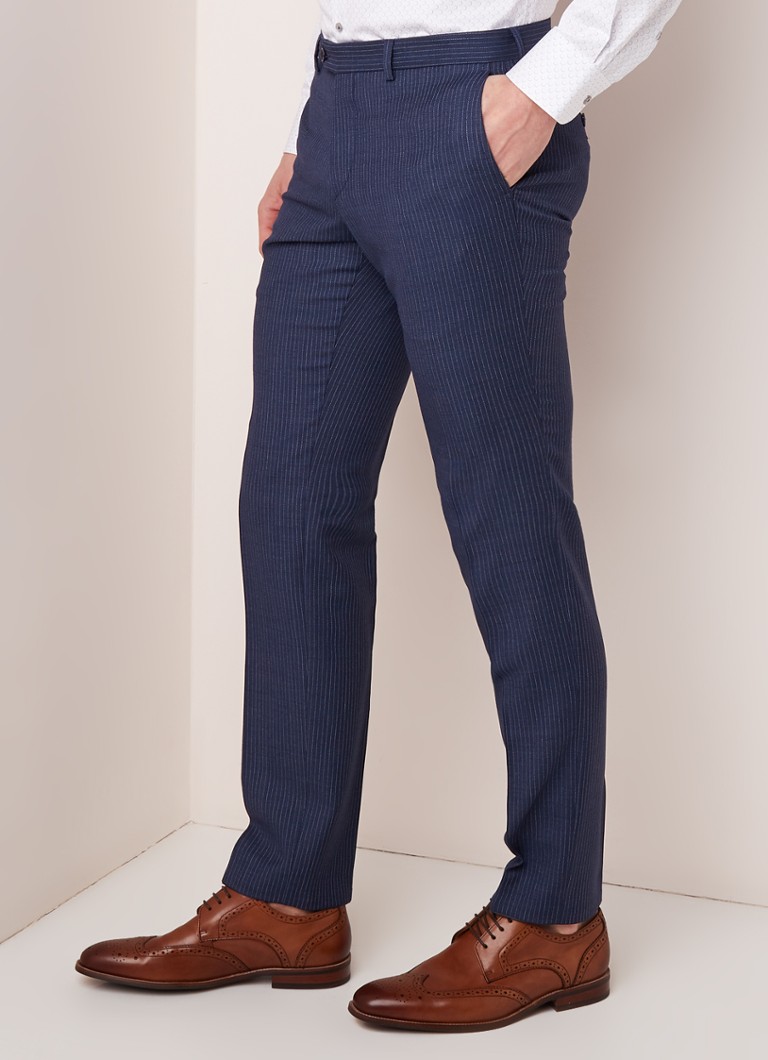 Van Gils - Zenar slim fit pak van wol met streepdessin - Donkerblauw