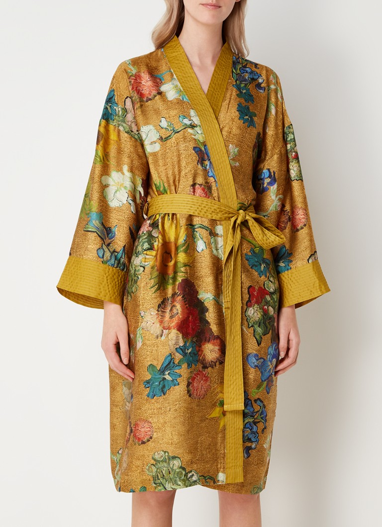 Van Gogh Museum - Kimono van satijn met bloemenprint - Goud