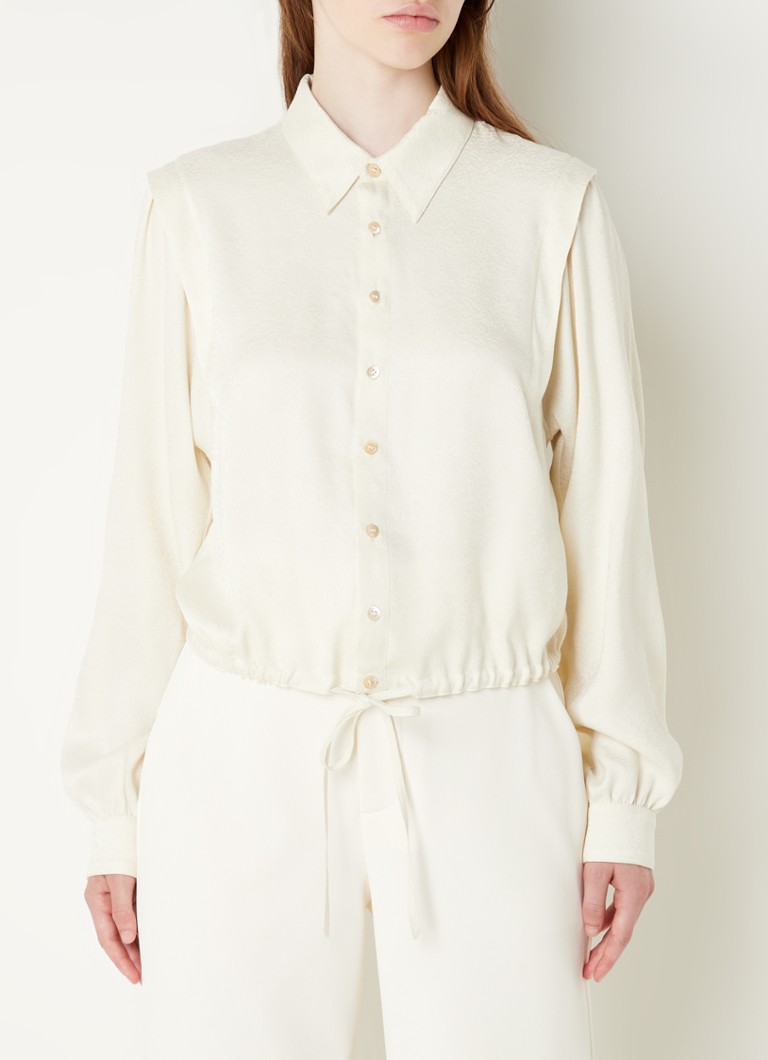 Vanilia - Oversized cropped blouse met trekkoord en jacquard dessin - Ivoor