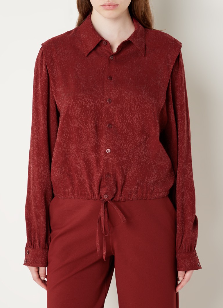 Vanilia - Oversized cropped blouse met trekkoord en jacquard dessin - Steenrood