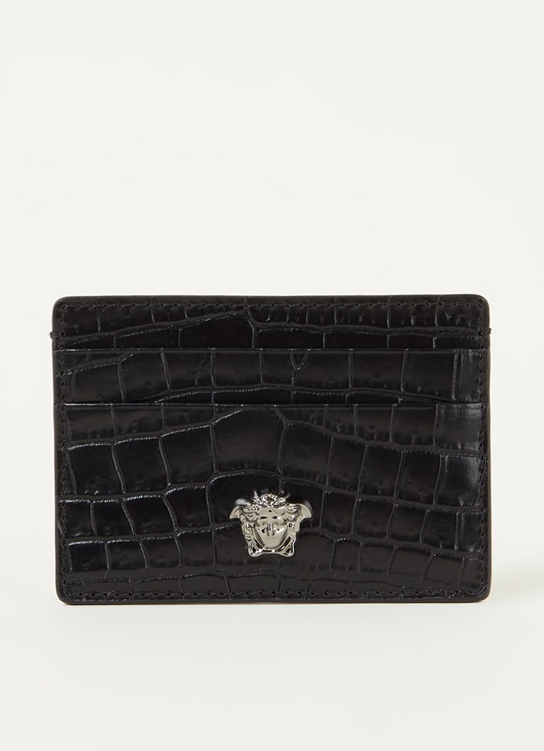 Versace - Porte-cartes tête en cuir veau avec structure croco - Noir