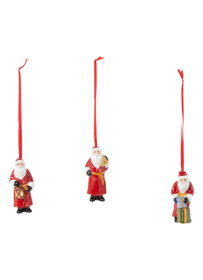 Villeroy & Boch - Ensemble de 3 pendentifs de Noël Père Noël - Rouge