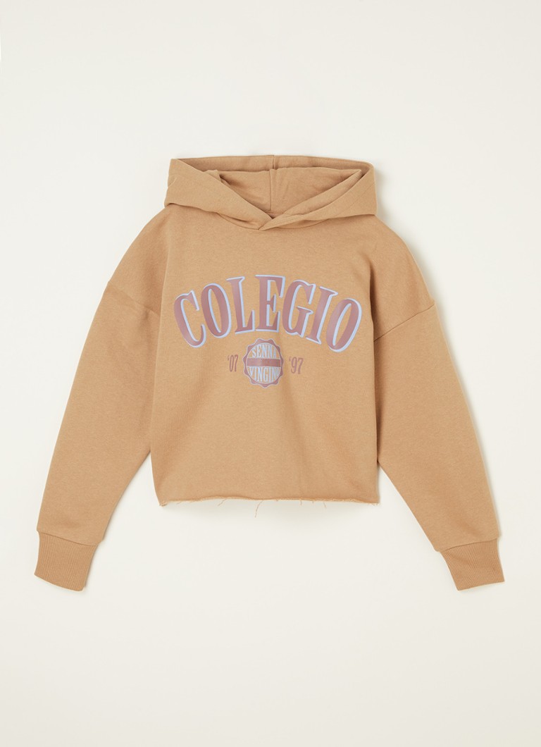 Vingino - Nala cropped sweater met print en capuchon - Bruin