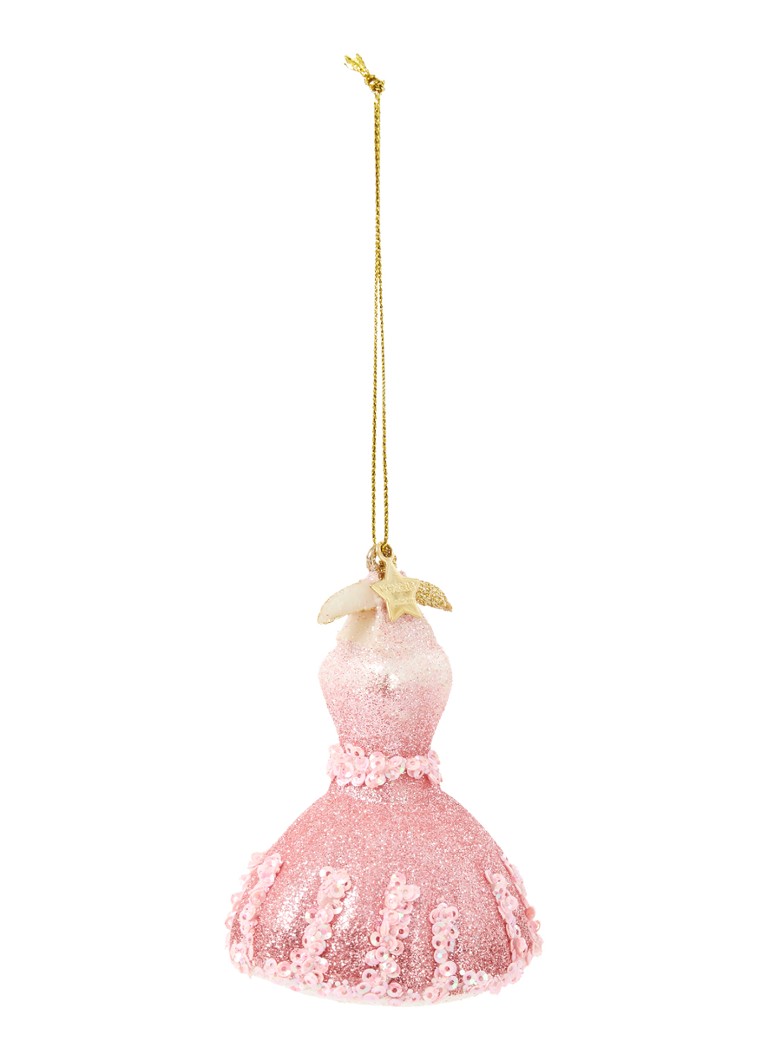 Vondels - Pink Decorated Dress kersthanger 10 cm - Roze